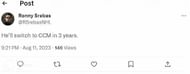 The reaction of a fan on the Twitter post